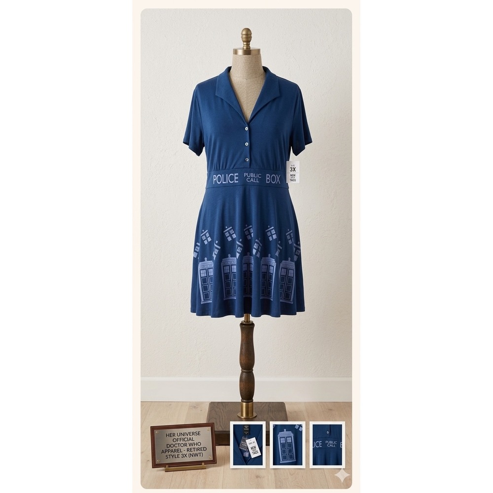 Her Universe Doctor Who TARDIS Dress Blue Short Sleeve 3X NWT Cosplay Costume
